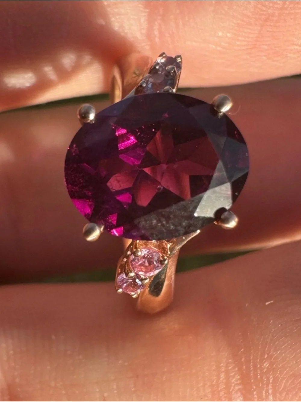 Solid 10k rose gold 2.60Ctw genuine grape garnet/pink sapphire